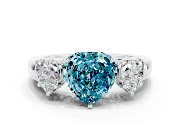 White gold Heart Cut Blue Topaz Three-Stone Ring with Four-Prong Setting and Classic Band