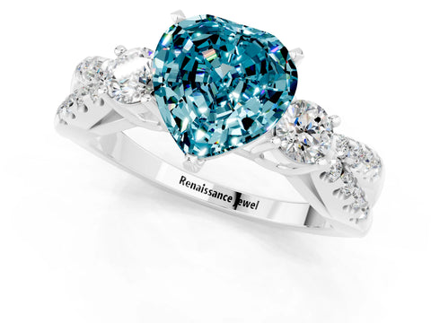 White gold Heart Cut Blue Topaz Three-Stone Ring with Pavé Split Shank and Four-Prong Setting_19