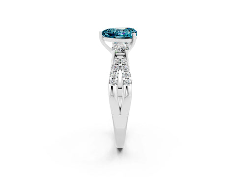 White gold Heart Cut Blue Topaz Three-Stone Ring with Pavé Split Shank and Four-Prong Setting_20