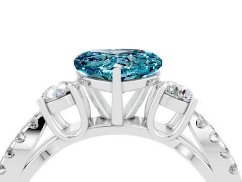 White gold Heart Cut Blue Topaz Three-Stone Ring with Pavé Split Shank and Four-Prong Setting_22