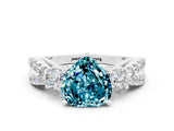 White gold Heart Cut Blue Topaz Three-Stone Ring with Pavé Split Shank and Four-Prong Setting_23