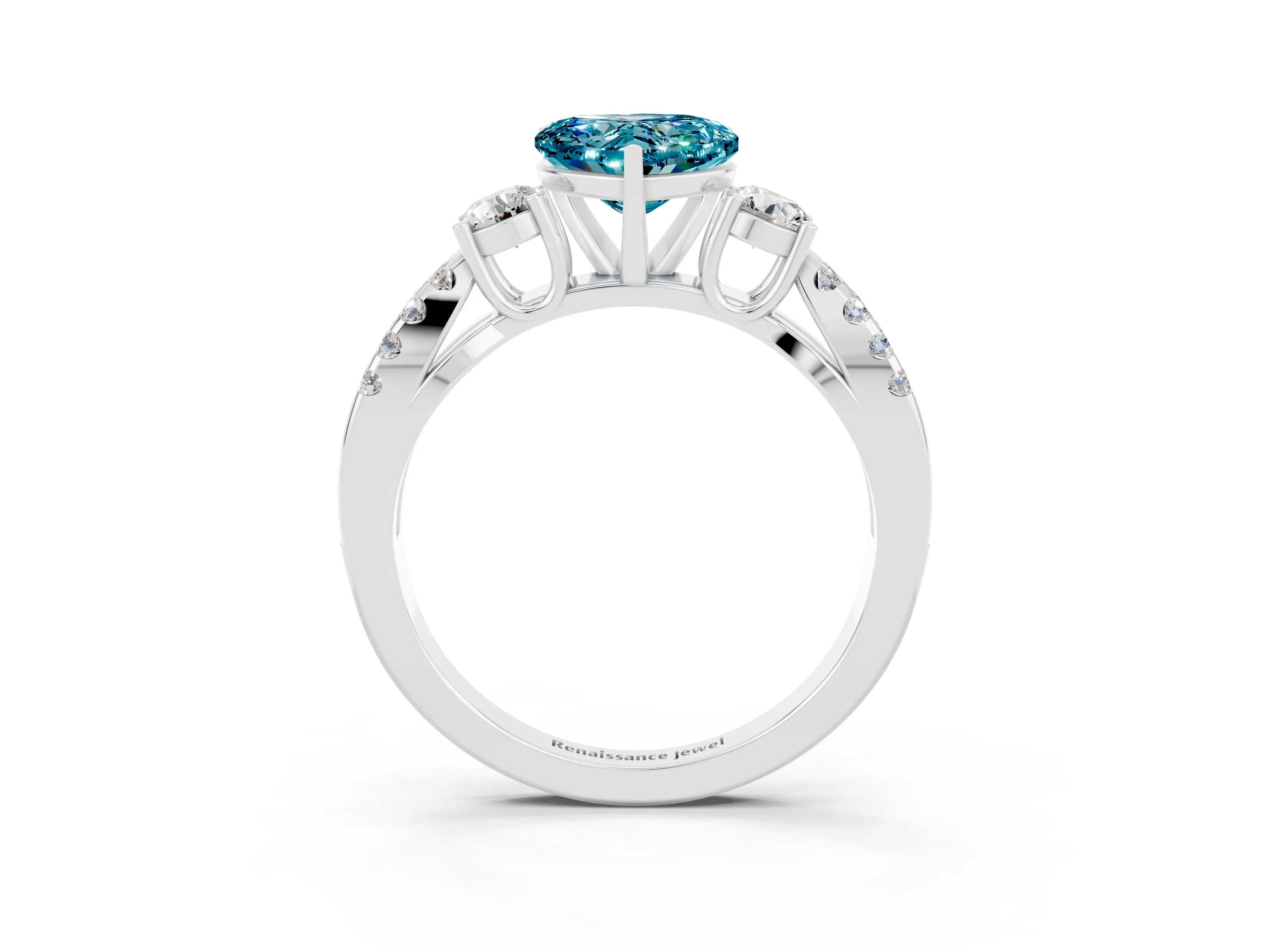 White gold Heart Cut Blue Topaz Three-Stone Ring with Pavé Split Shank and Four-Prong Setting_26