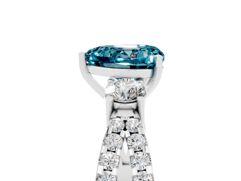White gold Heart Cut Blue Topaz Three-Stone Ring with Pavé Split Shank and Four-Prong Setting_28