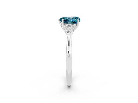 White gold Heart Cut Blue Topaz Three-Stone Ring with Pear Side Stones and Four-Prong Setting_14