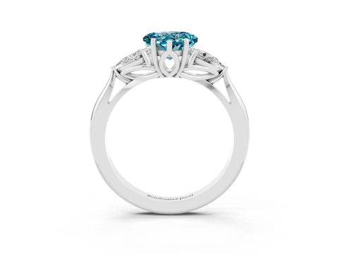 White gold Heart Cut Blue Topaz Three-Stone Ring with Pear Side Stones and Four-Prong Setting_15