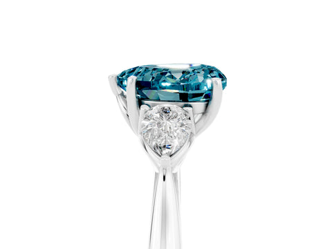 White gold Heart Cut Blue Topaz Three-Stone Ring with Pear Side Stones and Four-Prong Setting_17