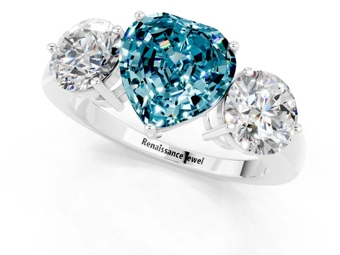 White gold Heart Cut Blue Topaz Three-Stone Ring with Prong Setting and Classic Band_1