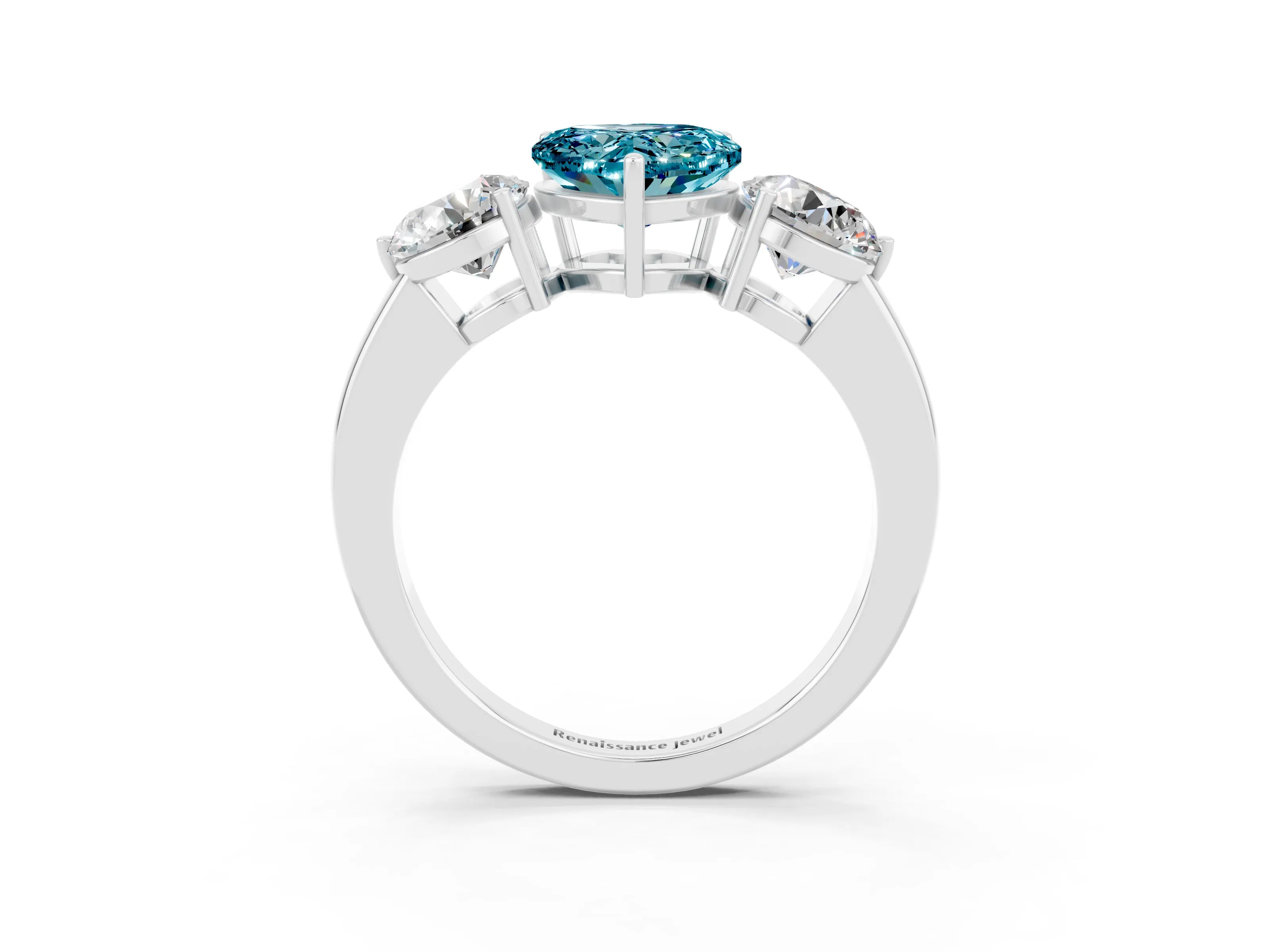 White gold Heart Cut Blue Topaz Three-Stone Ring with Prong Setting and Classic Band_3