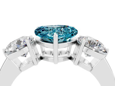 White gold Heart Cut Blue Topaz Three-Stone Ring with Prong Setting and Classic Band_4