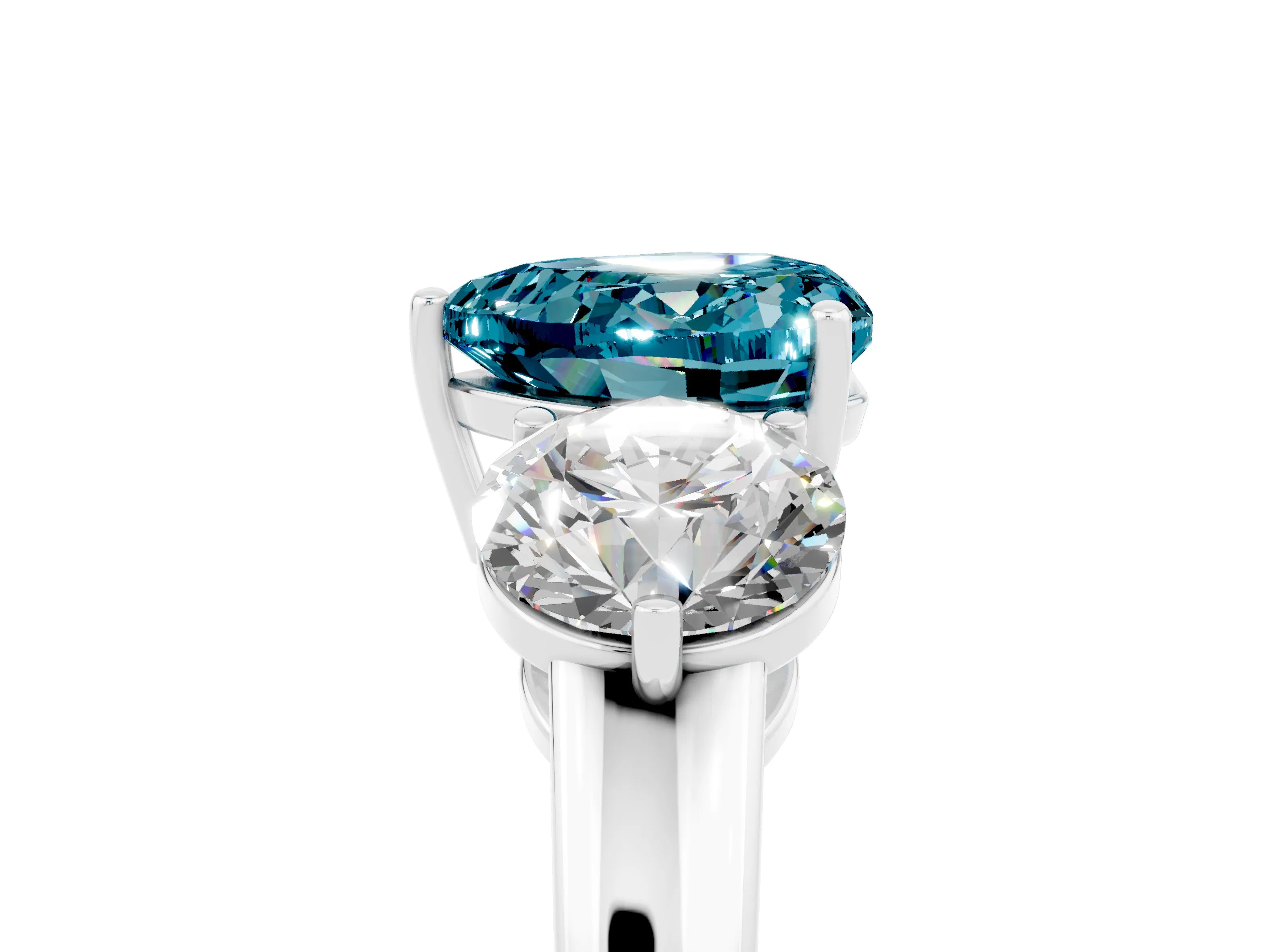 White gold Heart Cut Blue Topaz Three-Stone Ring with Prong Setting and Classic Band_5