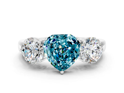 White gold Heart Cut Blue Topaz Three-Stone Ring with Prong Setting and Classic Band