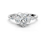 White gold Heart Cut Brilliant Diamond Solitaire Ring with Pear Side Stones and Four-Prong Setting_12