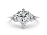 White gold Heart Cut Brilliant Diamond with Cluster Setting on a Beaded Band and Four-Prong Setting_275