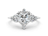 White gold Heart Cut Brilliant Diamond with Cluster Setting on a Beaded Band and Four-Prong Setting_353