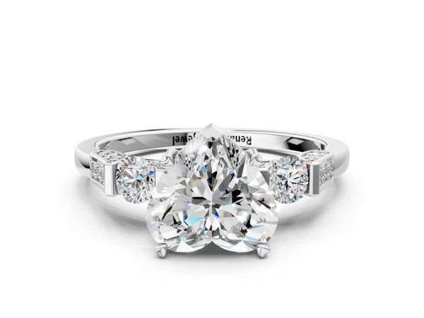 White gold Round Brilliant Three-Stone Pave Band with Four-Prong Setting