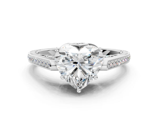 White gold Heart Cut Cathedral Pave Diamond Engagement Ring with Six-Prong Setting