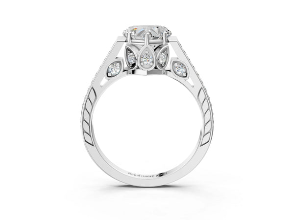 White gold Heart Cut Cathedral Pave Diamond Engagement Ring with Six-Prong Setting
