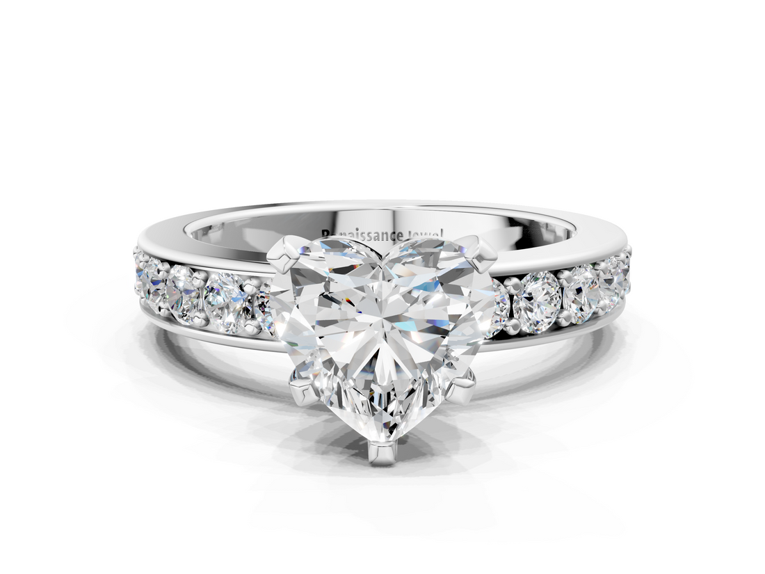 White gold Heart Cut Channel Set Diamond Engagement Ring with Four-Prong Setting_234