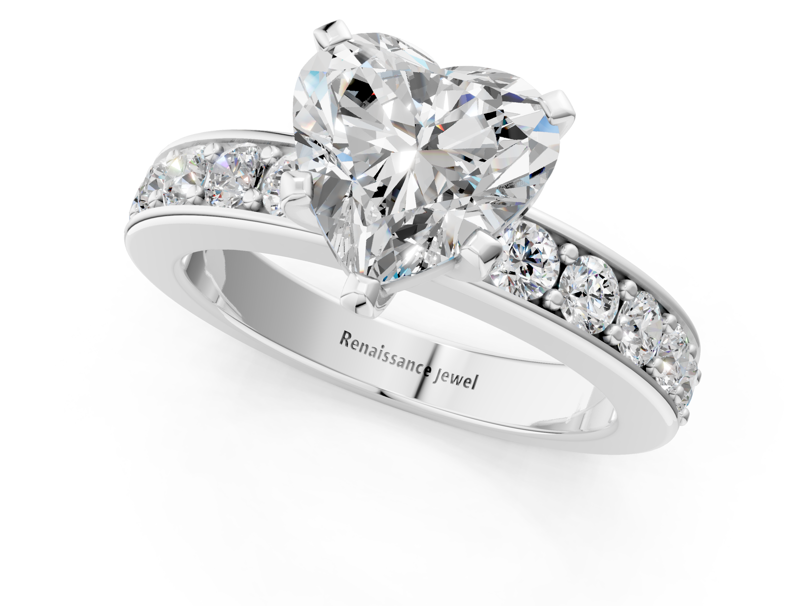 White gold Heart Cut Channel Set Diamond Engagement Ring with Four-Prong Setting_238