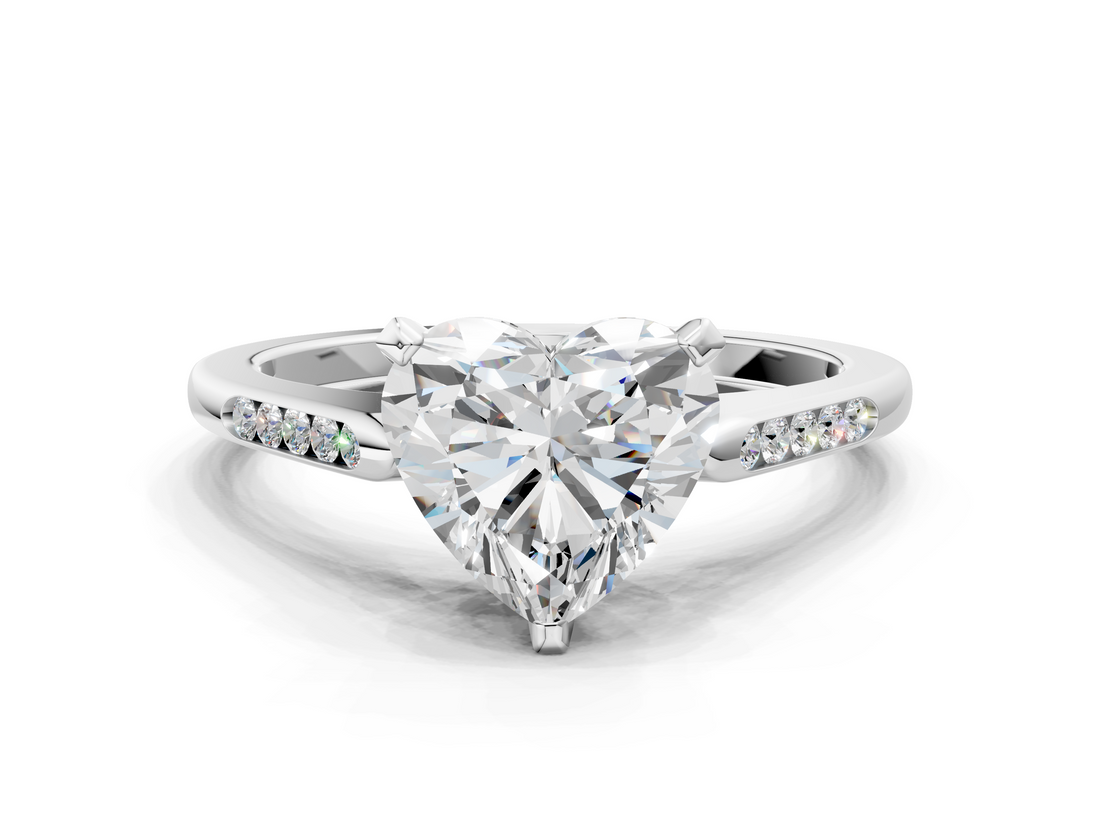 White gold Heart Cut Channel Set Solitaire Engagement Ring with Four-Prong Setting_237