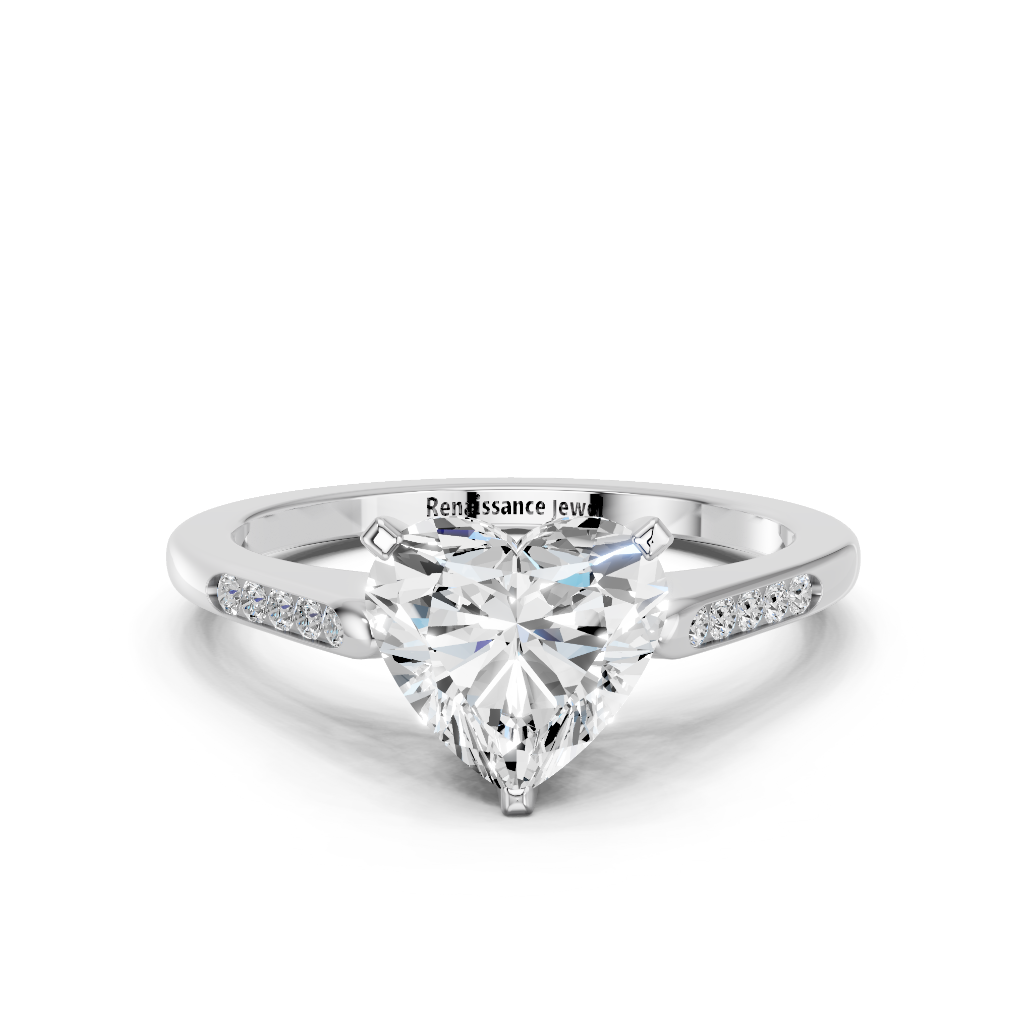 White gold Heart Cut Channel Set Solitaire Engagement Ring with Four-Prong Setting_96