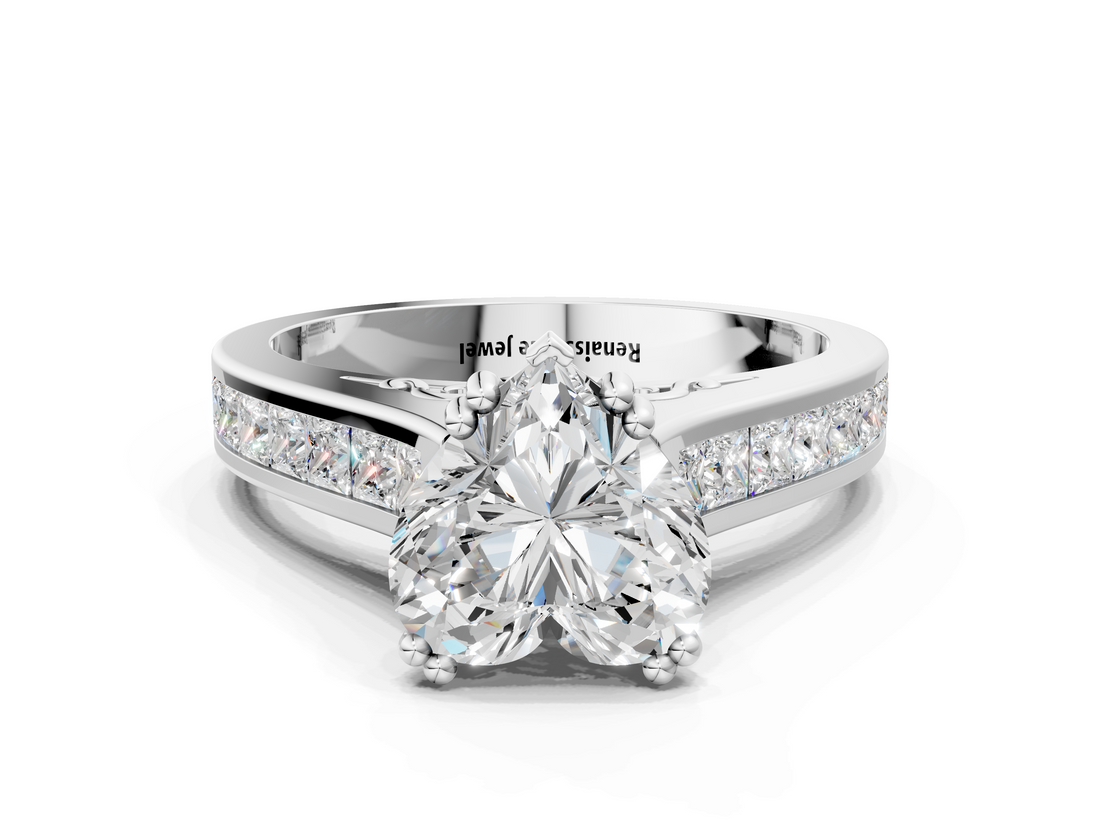 White gold Heart Cut Channel Set Solitaire Engagement Ring with Prong Setting_58