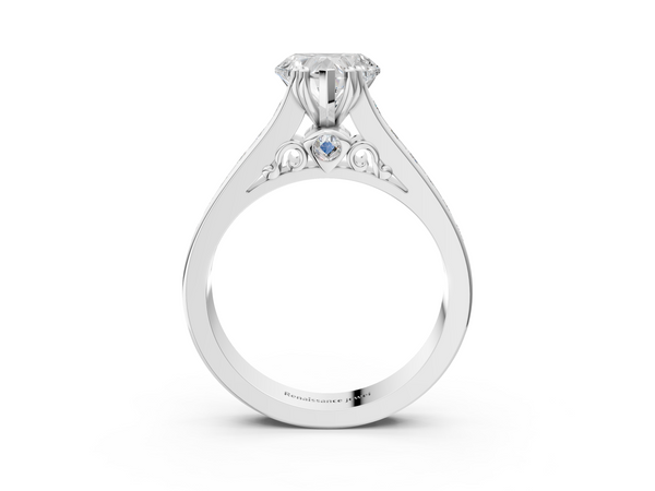 Platinum Heart-Shaped Channel Set Solitaire Engagement Ring Setting with Double Claw Prongs