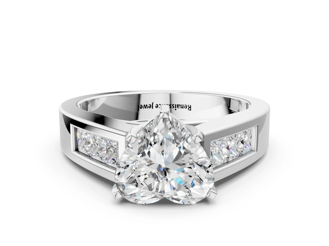 White gold Heart Cut Channel Set Solitaire Ring with Four-Prong Setting_6