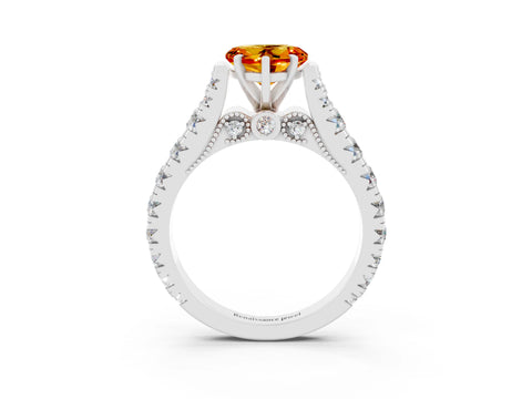 White gold Heart Cut Citrine Classic Solitaire Ring with Pavé Band and Four-Prong Setting_3