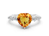 White gold Heart Cut Citrine Cluster Side Stone Solitaire Ring with Prong Setting_24