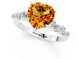 White gold Heart Cut Citrine Cluster Side Stone Solitaire Ring with Prong Setting_25