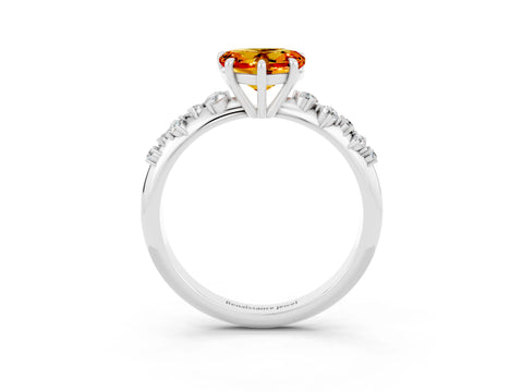 White gold Heart Cut Citrine Cluster Side Stone Solitaire Ring with Prong Setting_27