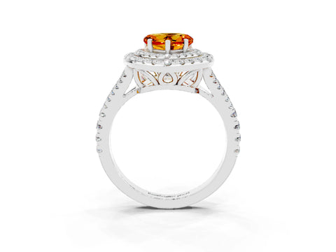 White gold Heart Cut Citrine Double Halo Ring with Pavé Band and Prong Setting_15