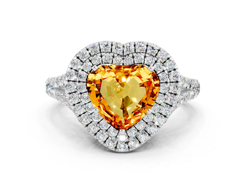 White gold Heart Cut Citrine Double Halo Ring with Split Shank and Prong Setting_12