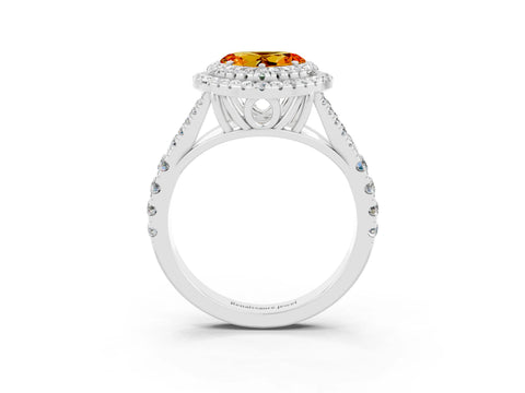White gold Heart Cut Citrine Double Halo Ring with Split Shank and Prong Setting_15
