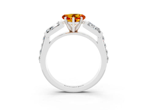 White gold Heart Cut Citrine Engagement Ring with Baguette Side Stones and Channel Set Band_3