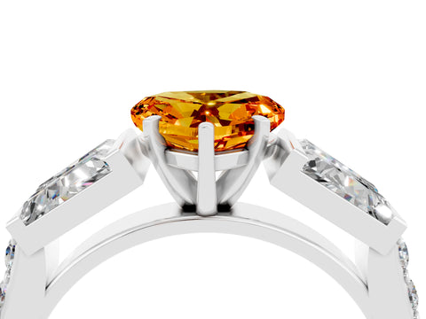 White gold Heart Cut Citrine Engagement Ring with Baguette Side Stones and Channel Set Band_4