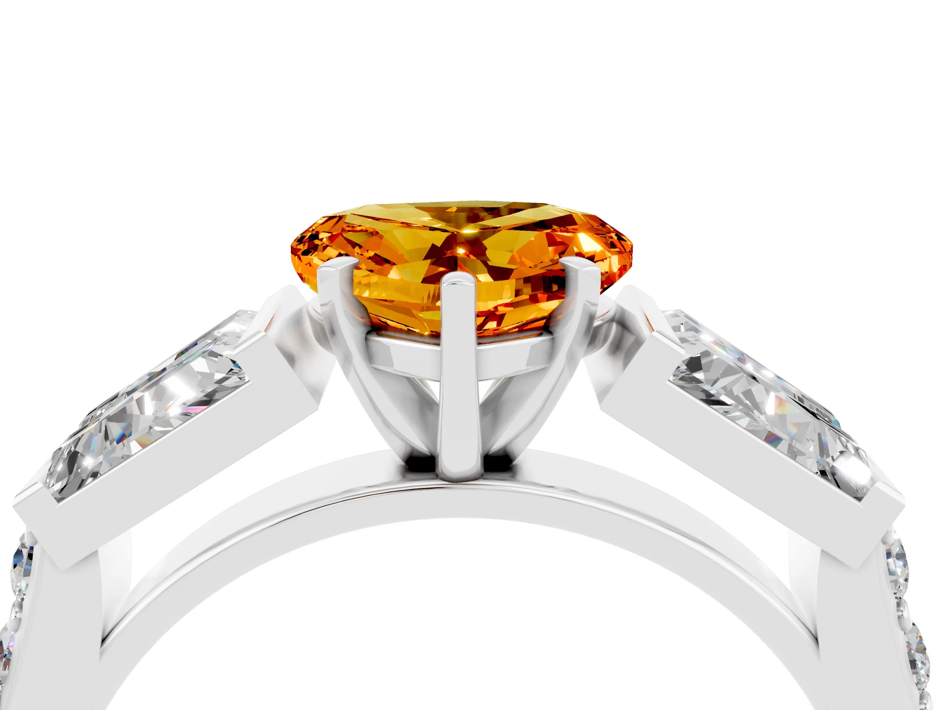 White gold Heart Cut Citrine Engagement Ring with Baguette Side Stones and Channel Set Band_4
