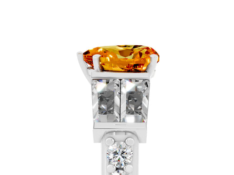 White gold Heart Cut Citrine Engagement Ring with Baguette Side Stones and Channel Set Band_5