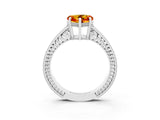 White gold Heart Cut Citrine Engagement Ring with Milgrain Channel Set Band and Prong Setting_3