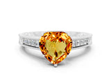 White gold Heart Cut Citrine Engagement Ring with Milgrain Channel Set Band and Prong Setting