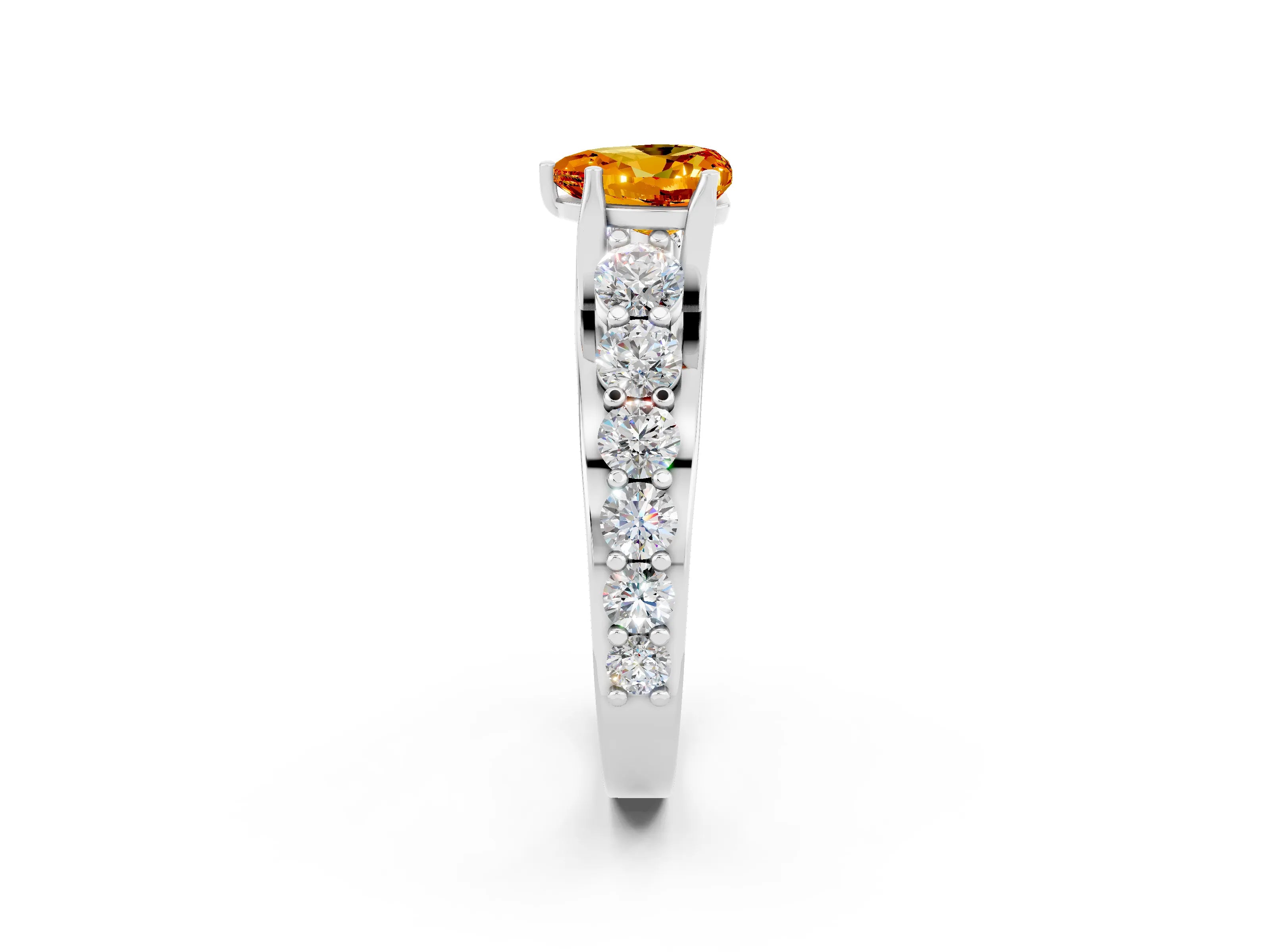White gold Heart Cut Citrine Engagement Ring with Pavé Band and Four-Prong Setting_2