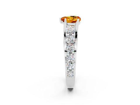 White gold Heart Cut Citrine Engagement Ring with Pavé Band and Four-Prong Setting_2