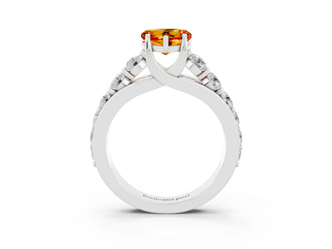White gold Heart Cut Citrine Engagement Ring with Pavé Band and Four-Prong Setting_3
