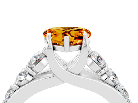 White gold Heart Cut Citrine Engagement Ring with Pavé Band and Four-Prong Setting_4