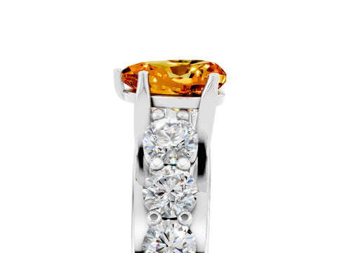 White gold Heart Cut Citrine Engagement Ring with Pavé Band and Four-Prong Setting_5