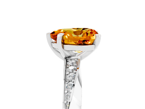White gold Heart Cut Citrine Engagement Ring with Side Stone Accents and Four-Prong Setting_29
