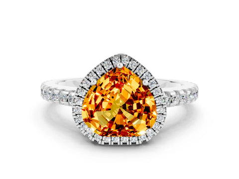 White gold Heart Cut Citrine Halo Engagement Ring with Pavé Band and Prong Setting_12