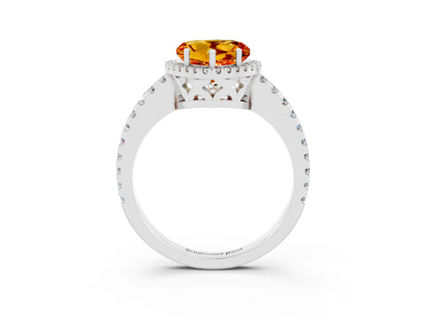 White gold Heart Cut Citrine Halo Engagement Ring with Pavé Band and Prong Setting_15