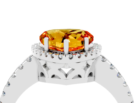 White gold Heart Cut Citrine Halo Engagement Ring with Pavé Band and Prong Setting_16